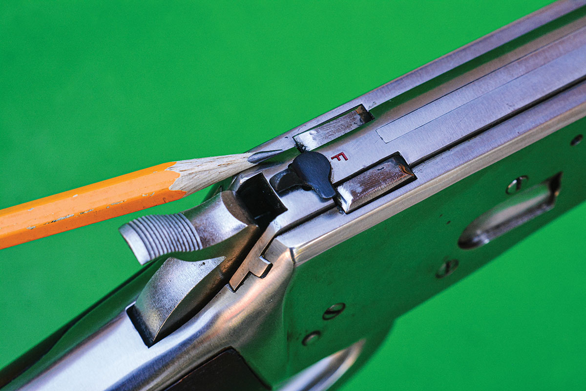 The Puma M92 features a manually-operated safety on top of the bolt and twin vertical locking lugs.